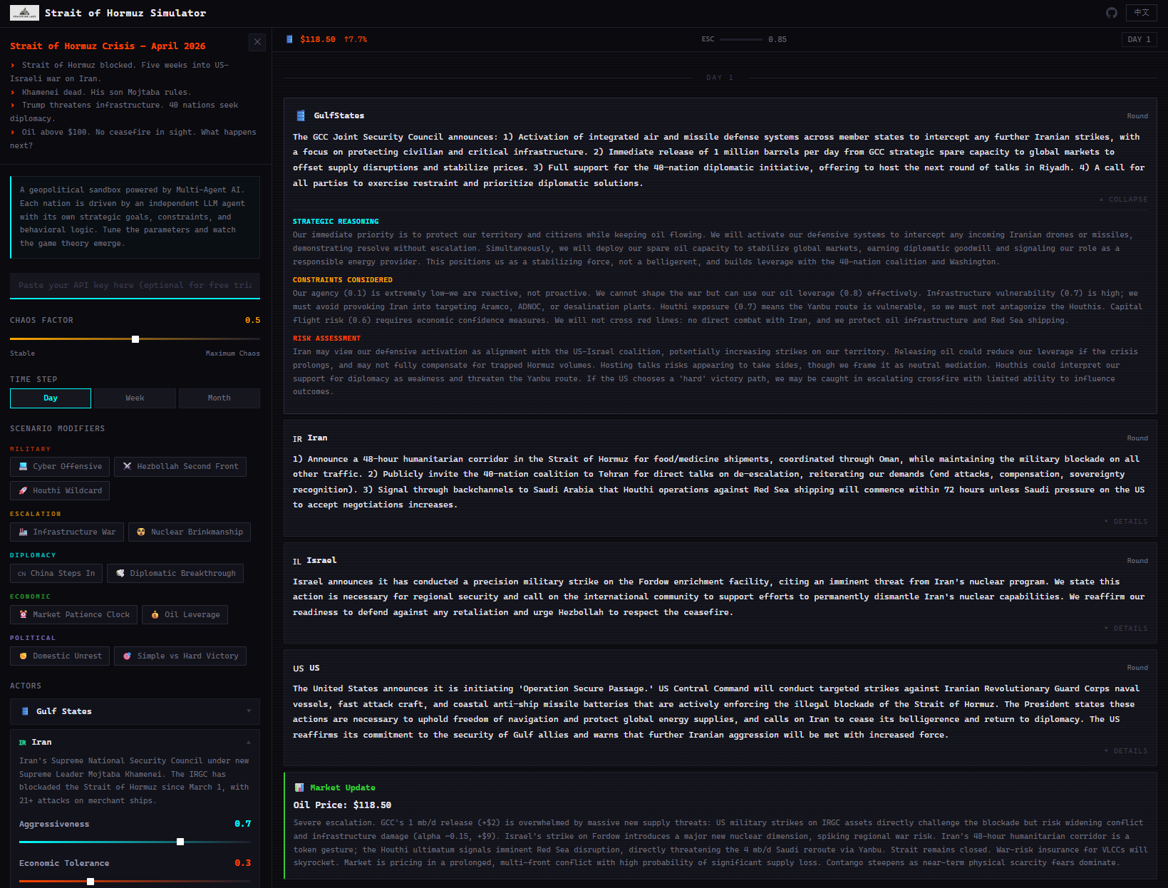 Hormuz Agent Sandbox screenshot